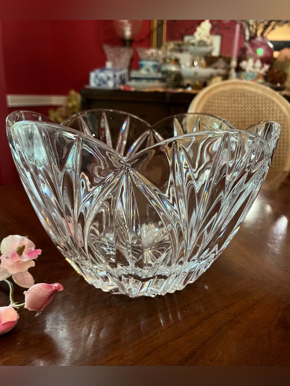 Authentic Signed Block Crystal Vincennes Scalloped Pedestal Bowl 24% Lead Glass